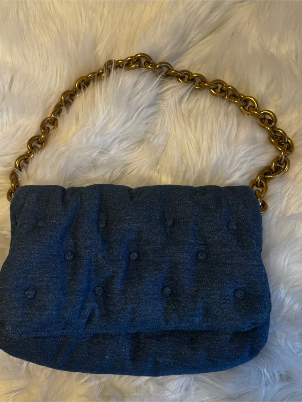 ZARA Quilted Navy Shoulder Bag with Gold Chain
